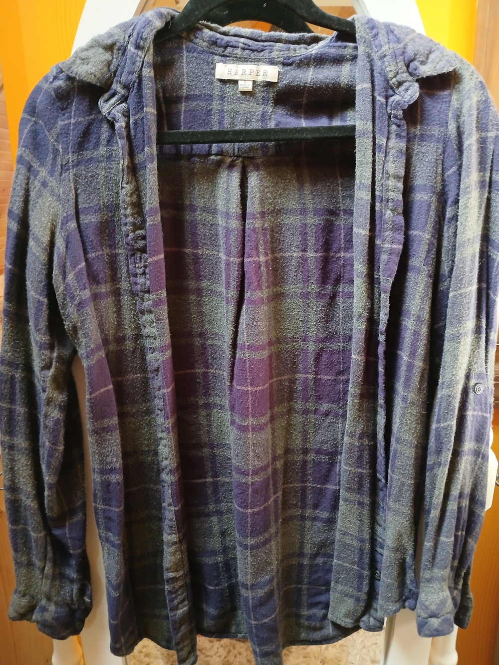 Harper Plaid Button-Up Shirt Jacket in Purple and Gray